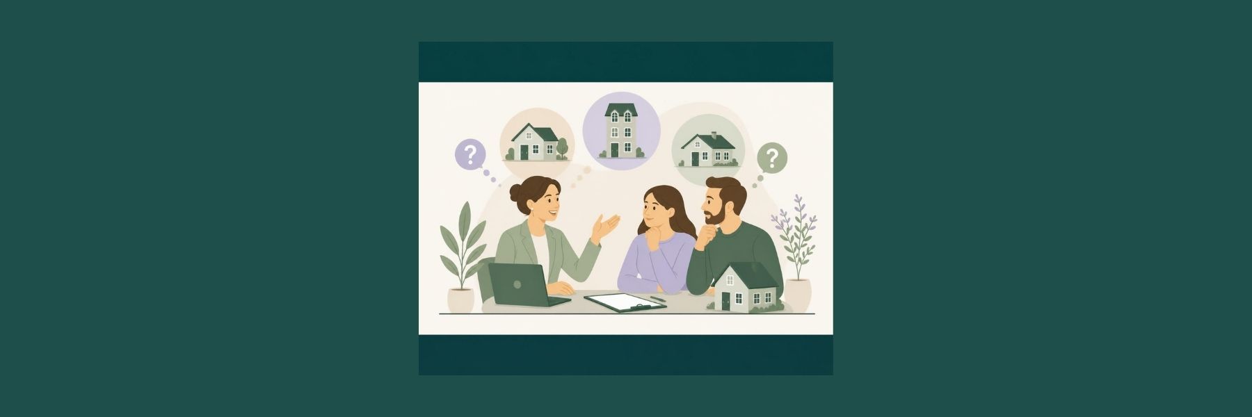 Mortgage adviser answering a couple’s questions about different house and mortgage options